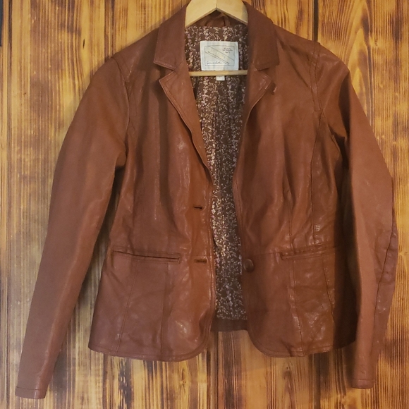 Vintage Old Navy Brown Genuine Leather Jacket Lined Size Small - Picture 1 of 5